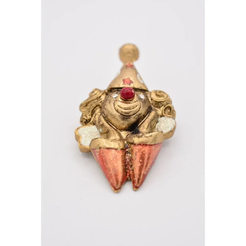 Danecraft Vintage Clown Pin Brooch Glitter Antiqued Gold Signed NOS 1980s BinA16